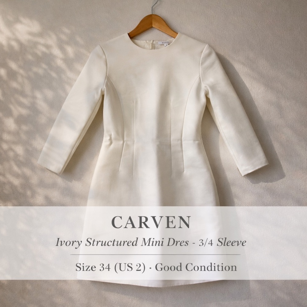 Carven Ivory Structured Mini Dress 3/4 Sleeve Size 34 (US 2)